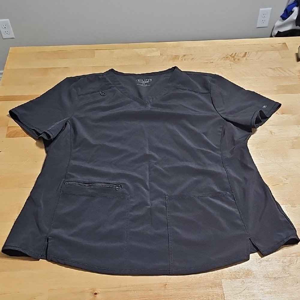 🥼 Allura by Cherokee Black V-Neck Zipper Pocket Scrub Top XL